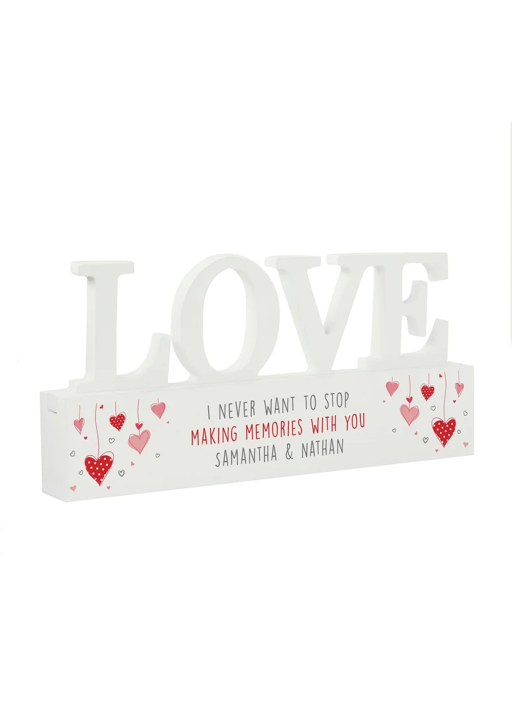 Personalised Memento Company White Wood Red Hearts Wooden Love Ornament - One Size Image 2