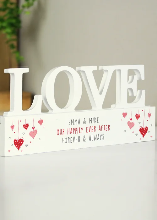 Personalised Memento Company White Wood Red Hearts Wooden Love Ornament - One Size Image 1