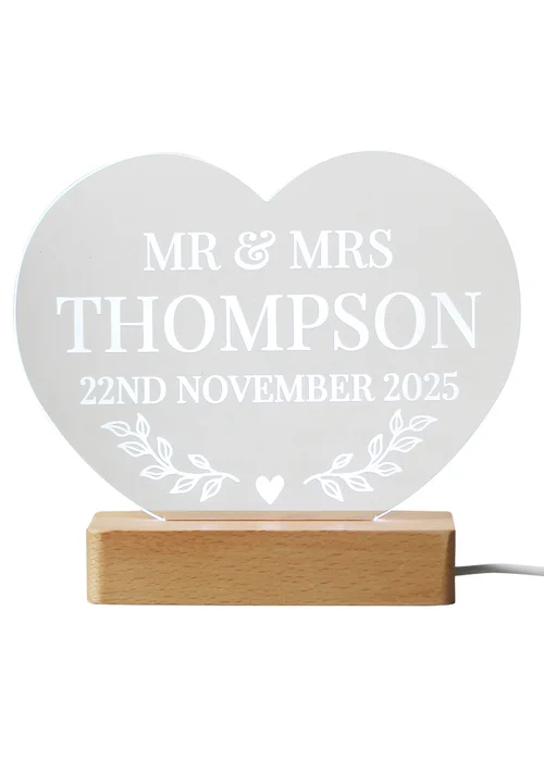 Personalised Memento Company Brown Light Up LED Heart with Wooden Base - One Size Image 1