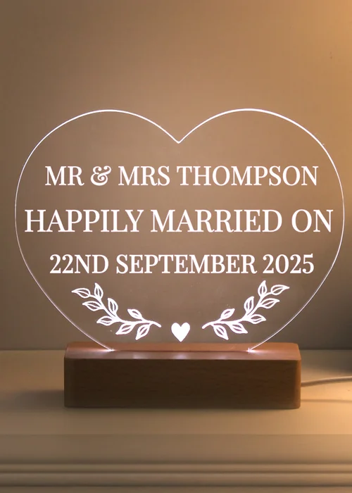 Personalised Memento Company Brown Light Up LED Heart with Wooden Base - One Size Image 2