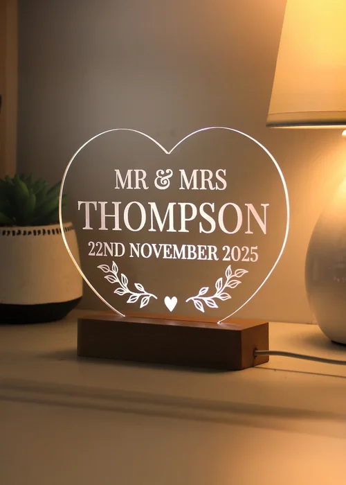 Personalised Memento Company Brown Light Up LED Heart with Wooden Base - One Size Image 3