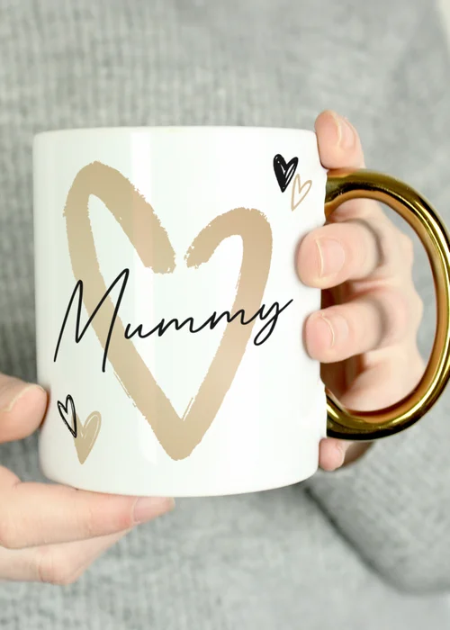 Personalised Memento Company White Hearts Gold Handled Mug - One Size Image 3