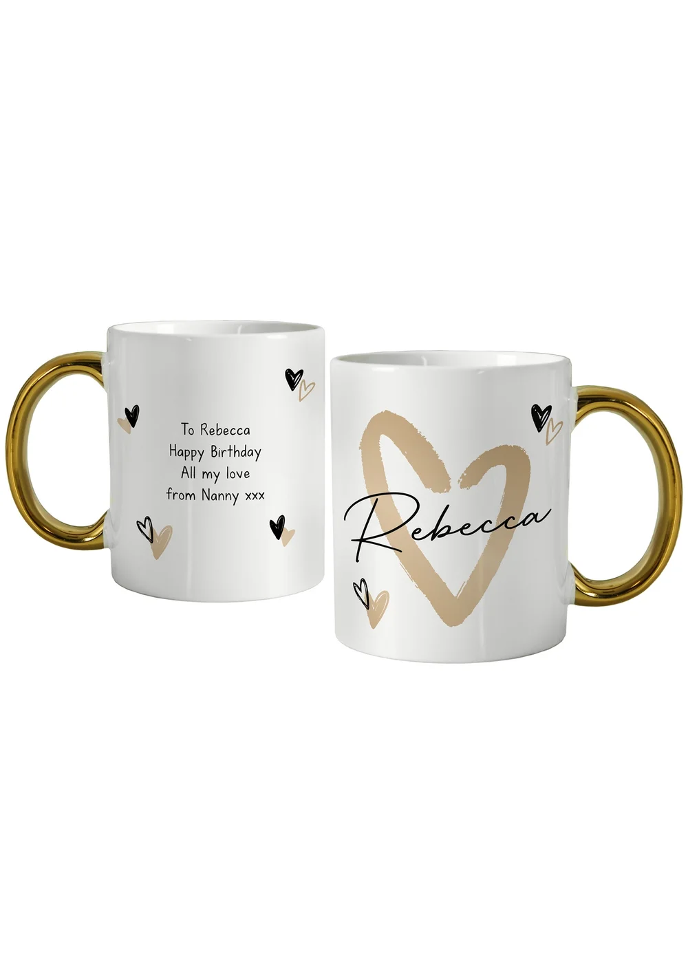 Personalised Memento Company White Hearts Gold Handled Mug - One Size Image 1