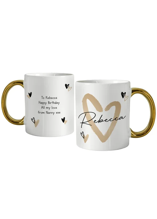 Personalised Memento Company White Hearts Gold Handled Mug - One Size Image 1