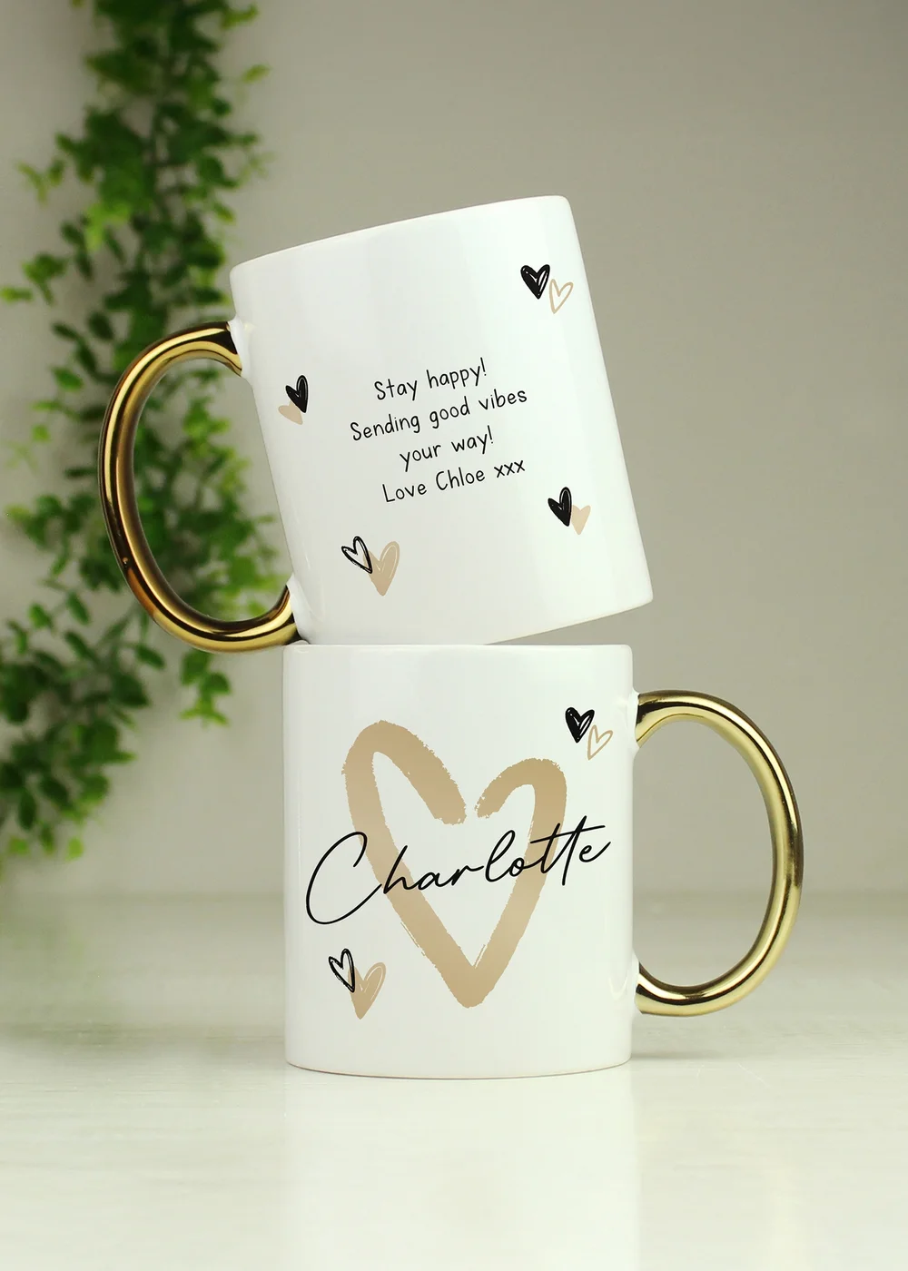 Personalised Memento Company White Hearts Gold Handled Mug - One Size Image 2