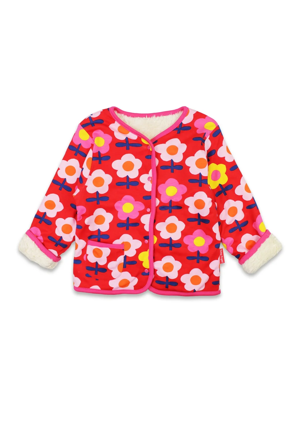 Toby Tiger Organic Pink Flower Print Reversible Jacket (12 months - 8 years) - 2-3 Yrs Image 1