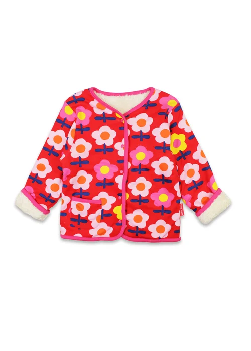 Toby Tiger Organic Pink Flower Print Reversible Jacket (12 months - 8 years) - 2-3 Yrs Image 1