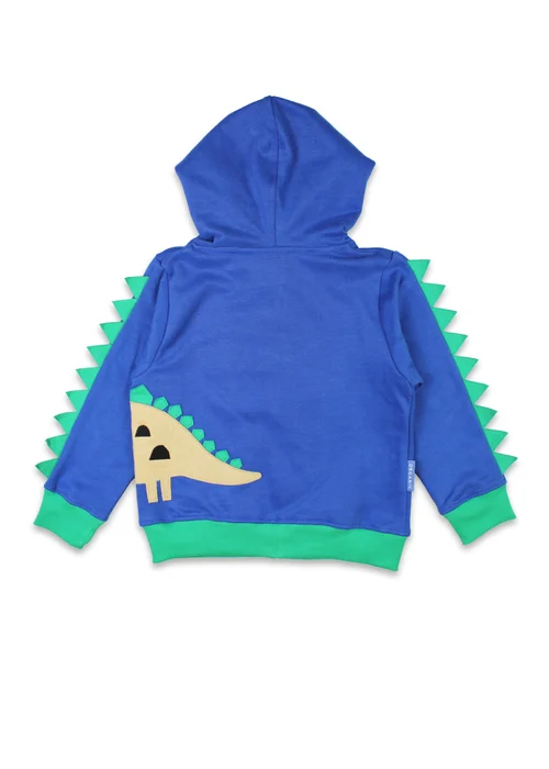 Toby Tiger Organic Blue Tonal Dinosaur Applique Hoodie (6 months - 6 years) - 2-3 Yrs Image 2