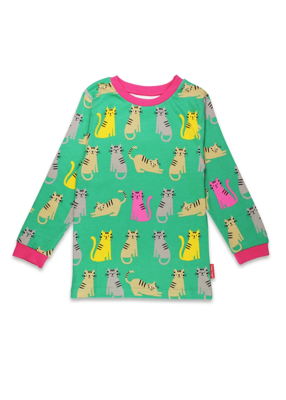 Toby Tiger Organic Green Kitten Print Pyjamas (12 months - 6 years) - Age 12 - 18 Months Image 2