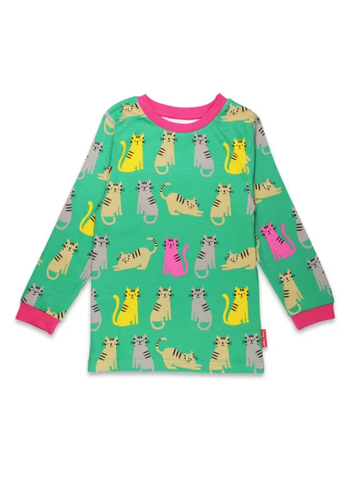 Toby Tiger Organic Green Kitten Print Pyjamas (12 months - 6 years) - Age 12 - 18 Months Image 2