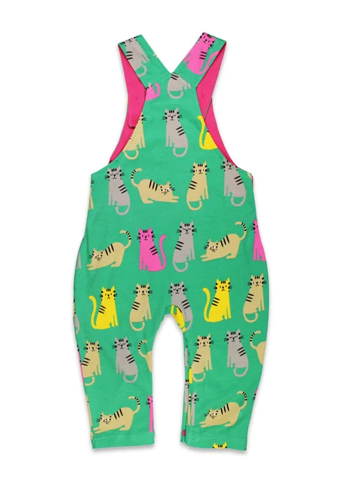 Toby Tiger Organic Green Kitten Print Dungarees (3 months - 4 years) - 2-3 Yrs Image 2