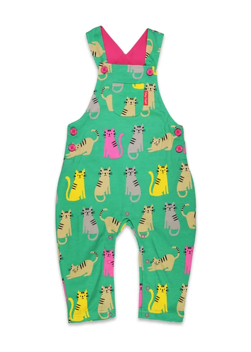 Toby Tiger Organic Green Kitten Print Dungarees (3 months - 4 years) - 2-3 Yrs Image 1