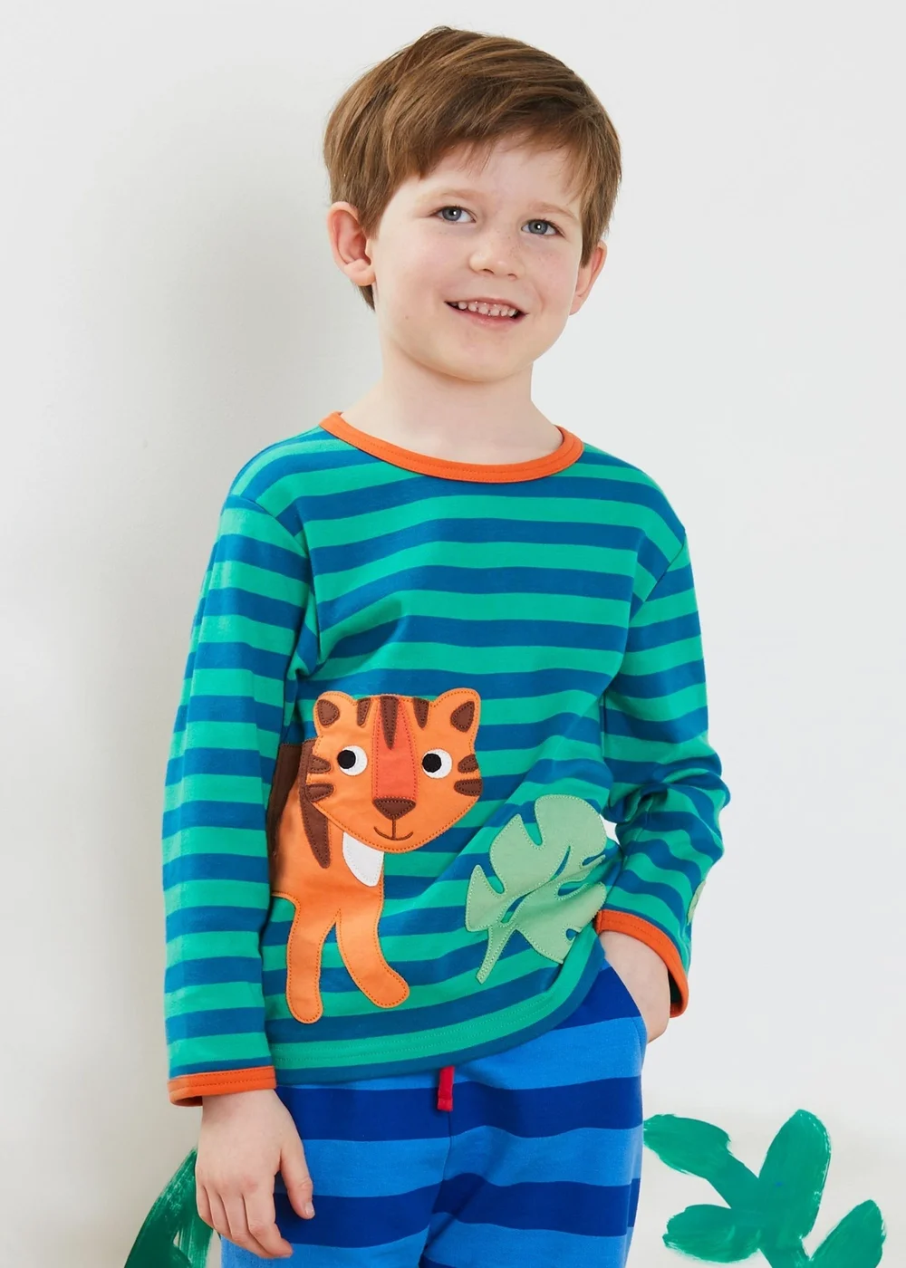 Toby Tiger Organic Green Born Free Tiger Applique T-Shirt (3 months - 6 years) - 1-1.5 Yrs Image 1