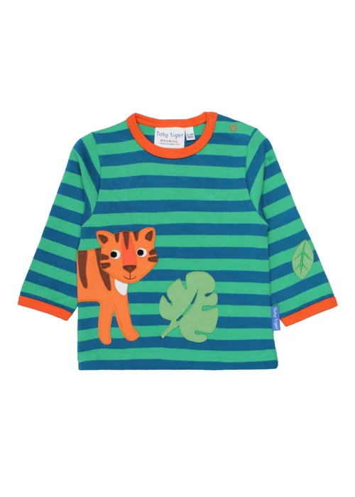 Toby Tiger Organic Green Born Free Tiger Applique T-Shirt (3 months - 6 years) - 1-1.5 Yrs Image 2