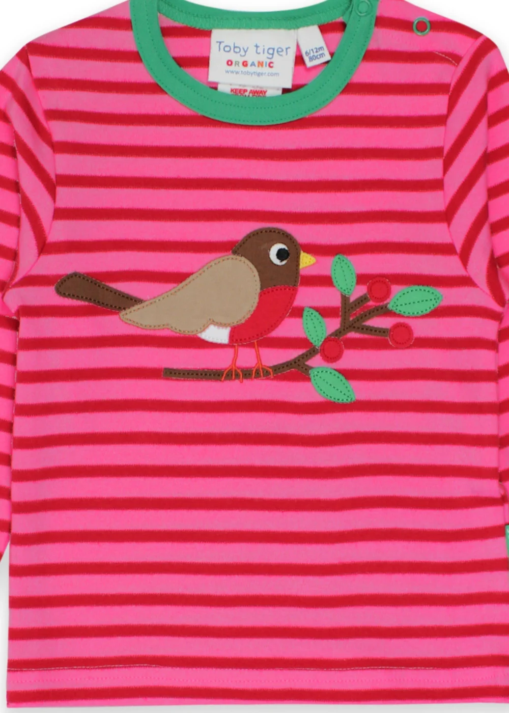 Toby Tiger Organic Pink Robin Applique T-Shirt (3 months - 6 years) - 1-1.5 Yrs Image 3