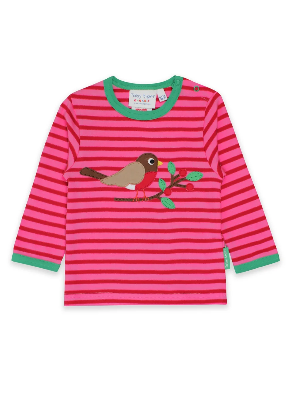 Toby Tiger Organic Pink Robin Applique T-Shirt (3 months - 6 years) - 1-1.5 Yrs Image 2