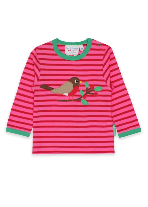 Toby Tiger Organic Pink Robin Applique T-Shirt (3 months - 6 years) - 1-1.5 Yrs Image 2