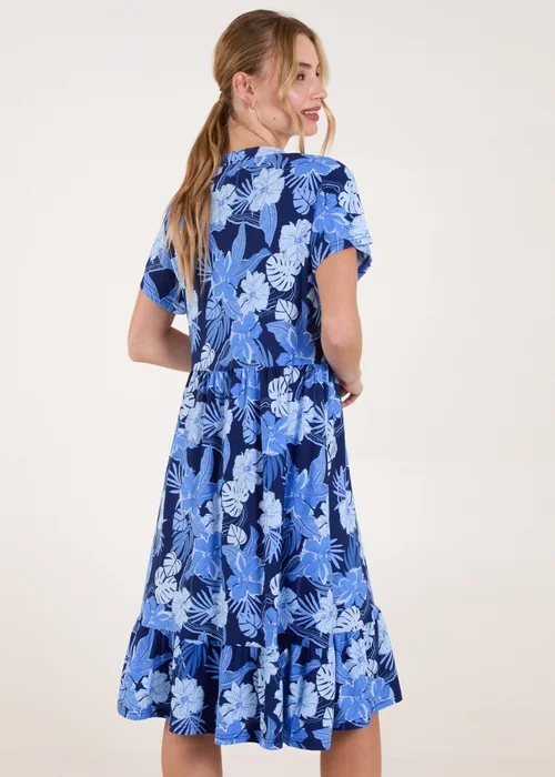 Blue Vanilla Blue Tropical V Neck Smock Style Tunic Dress - S/M Image 2
