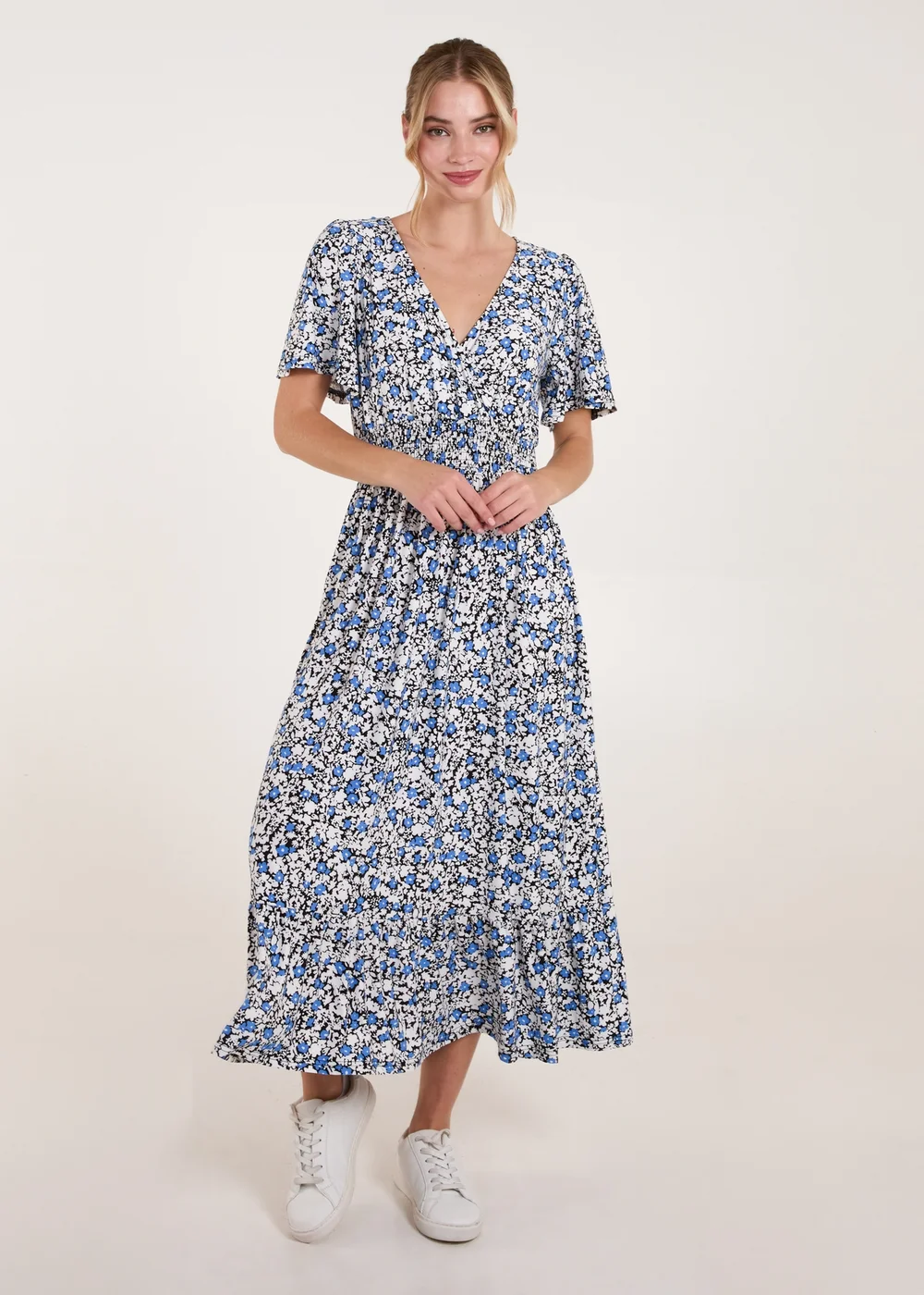 Blue Vanilla Blue Floral Wrap Front Maxi Dress - S/M Image 3