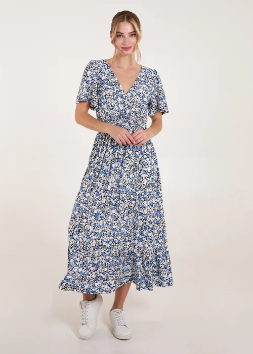 Blue Vanilla Blue Floral Wrap Front Maxi Dress - S/M Image 3