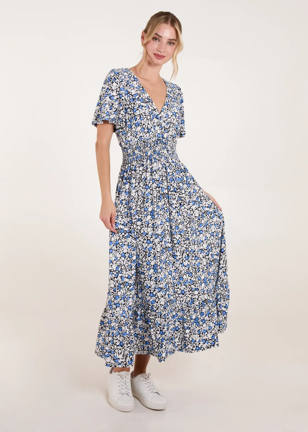 Blue Vanilla Blue Floral Wrap Front Maxi Dress - S/M Image 1
