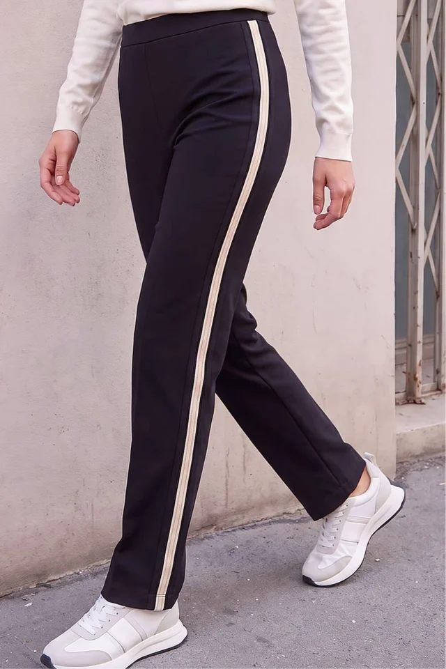 Roman Black Petite Side Stripe Ponte Trouser