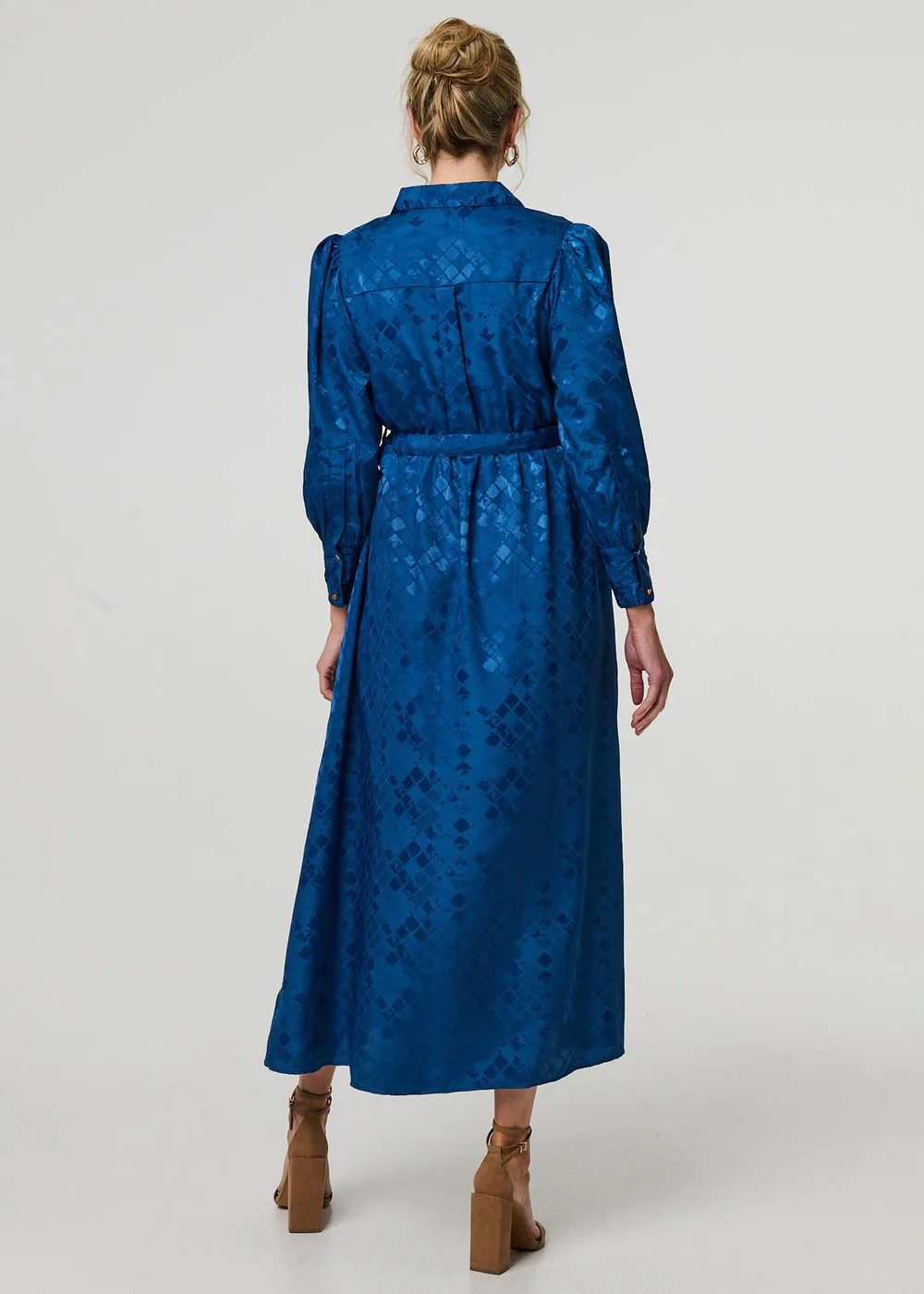 Izabel London Blue Metallic Puff Sleeve Maxi Shirt Dress - 8 Image 2