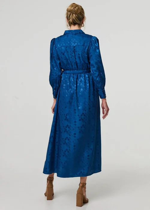 Izabel London Blue Metallic Puff Sleeve Maxi Shirt Dress - 8 Image 2