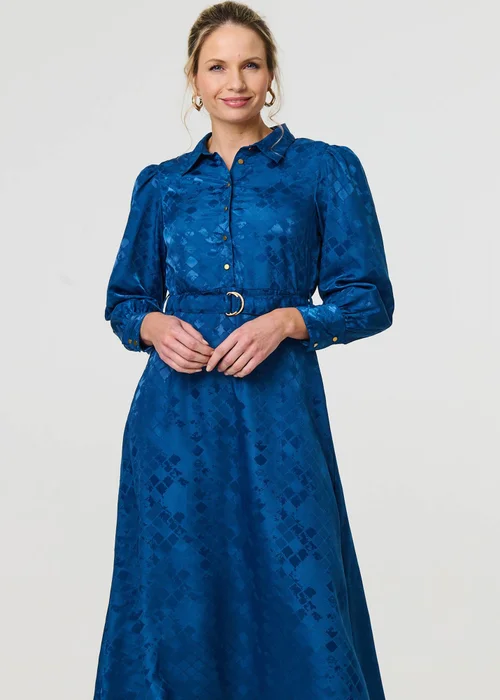 Izabel London Blue Metallic Puff Sleeve Maxi Shirt Dress - 8 Image 1