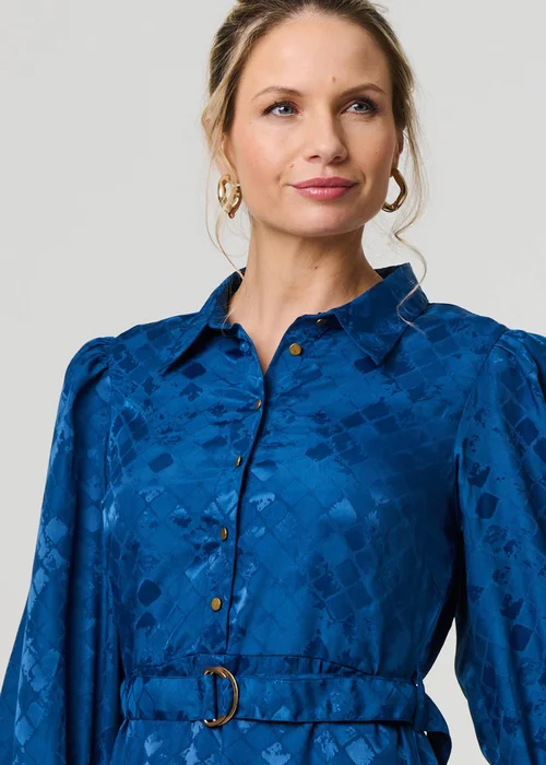 Izabel London Blue Metallic Puff Sleeve Maxi Shirt Dress - 8 Image 3
