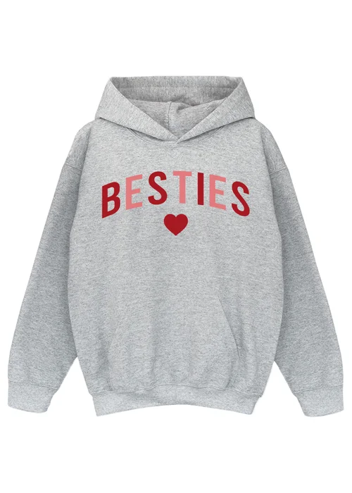 Brands In Besties Heather Grey Graphic Hoodie (3-13 Years) - 3-4 Yrs Image 1