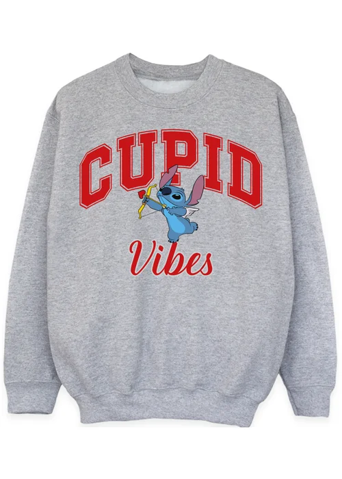 Disney Lilo & Stitch Cupid Vibes Heather Grey Sweatshirt (3-13 Years) - 5-6 Yrs Image 1