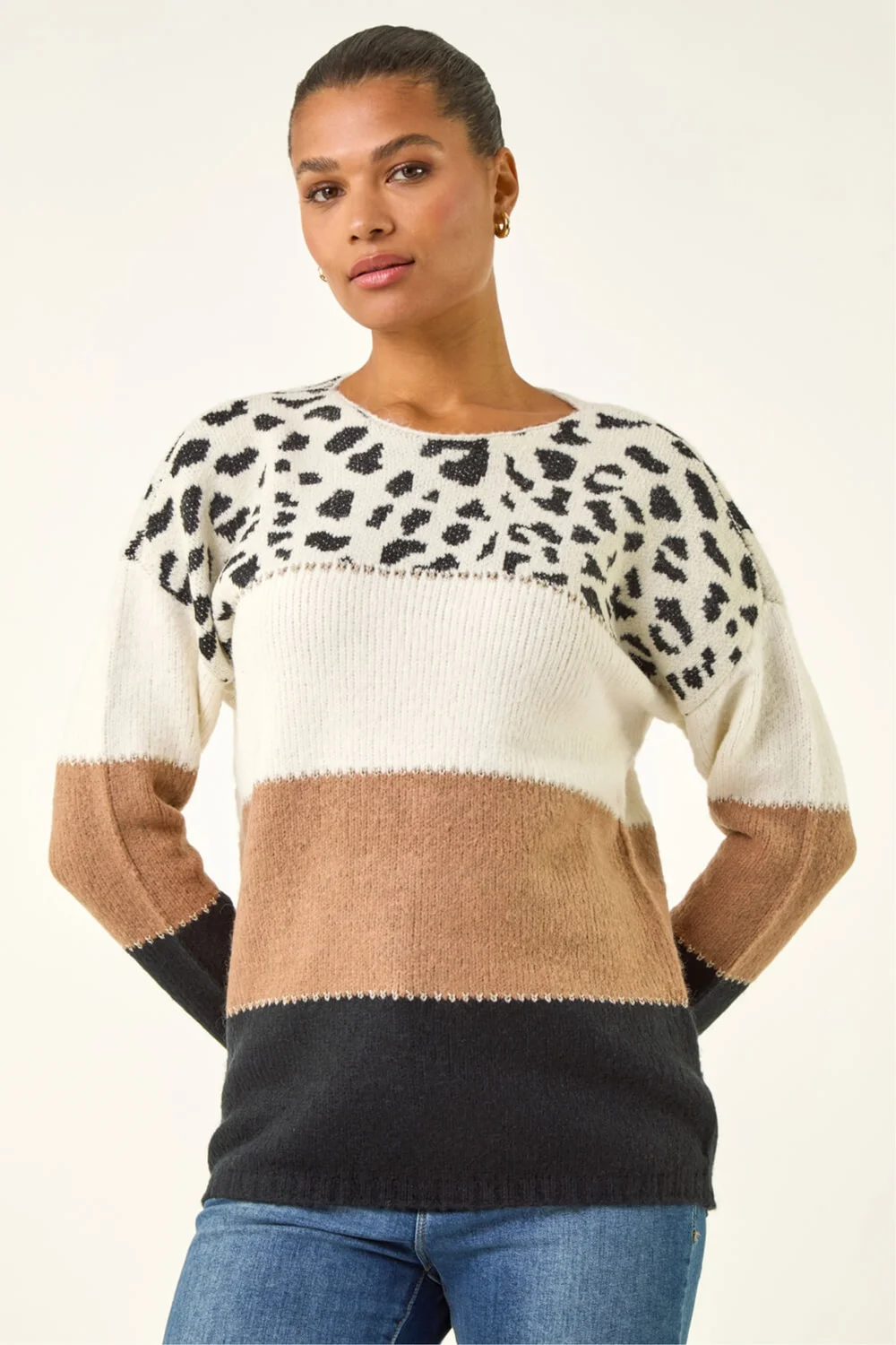 Roman Camel Animal Print Colour Block Jumper - 18 Image 4