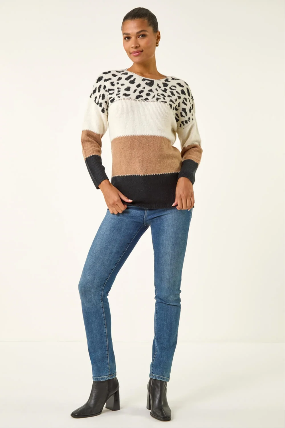 Roman Camel Animal Print Colour Block Jumper - 18 Image 2