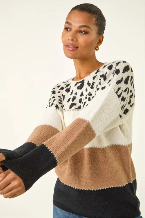 Roman Camel Animal Print Colour Block Jumper - 18 Image 1