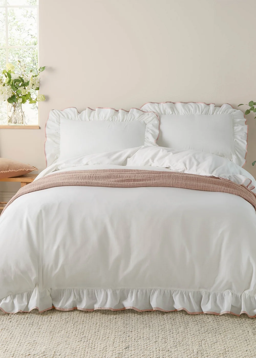 Wylder Blousey Cotton Ruffle Duvet Cover Set Pink - Single Image 1