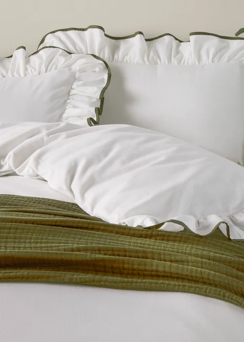 Wylder Blousey Cotton Ruffle Duvet Cover Set Olive - Single Image 2