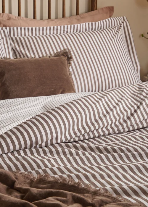 Yard Hebden Pillowcase Mélange Stripe Pillowcase Pair Espresso Brown - 74cm x 50cm Image 2