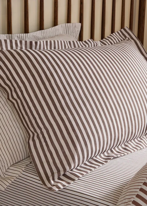 Yard Hebden Pillowcase Mélange Stripe Pillowcase Pair Espresso Brown - 74cm x 50cm Image 1