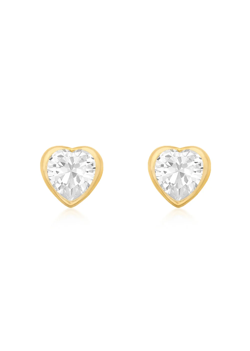 Golden Moments 9ct Yellow Gold CZ Heart Stud Earrings - One Size Image 1