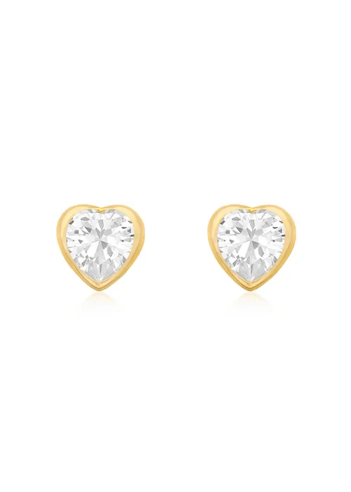 Golden Moments 9ct Yellow Gold CZ Heart Stud Earrings - One Size Image 1