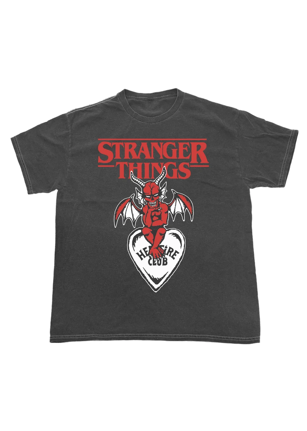 Netflix Stranger Things Demogorgon Hellfire Club Heart Charcoal Washed T-Shirt - 4XL Image 1