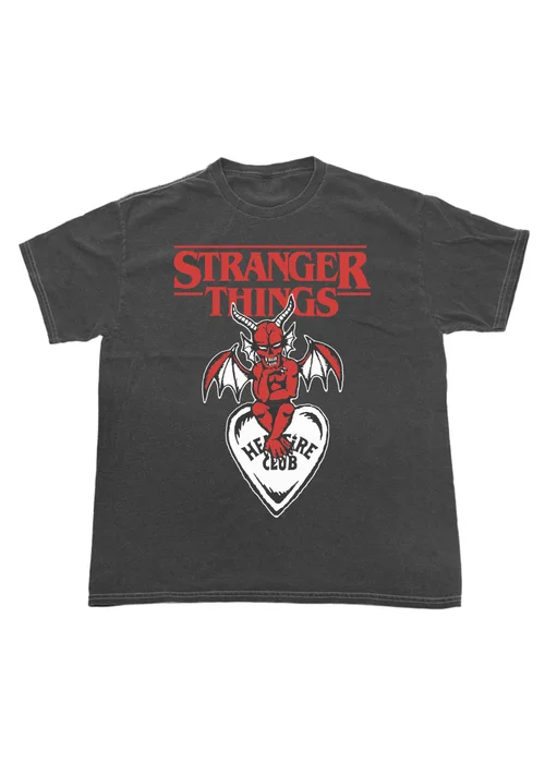 Netflix Stranger Things Demogorgon Hellfire Club Heart Charcoal Washed T-Shirt - 4XL Image 1