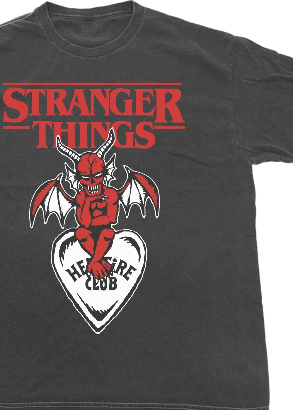 Netflix Stranger Things Demogorgon Hellfire Club Heart Charcoal Washed T-Shirt - 4XL Image 2