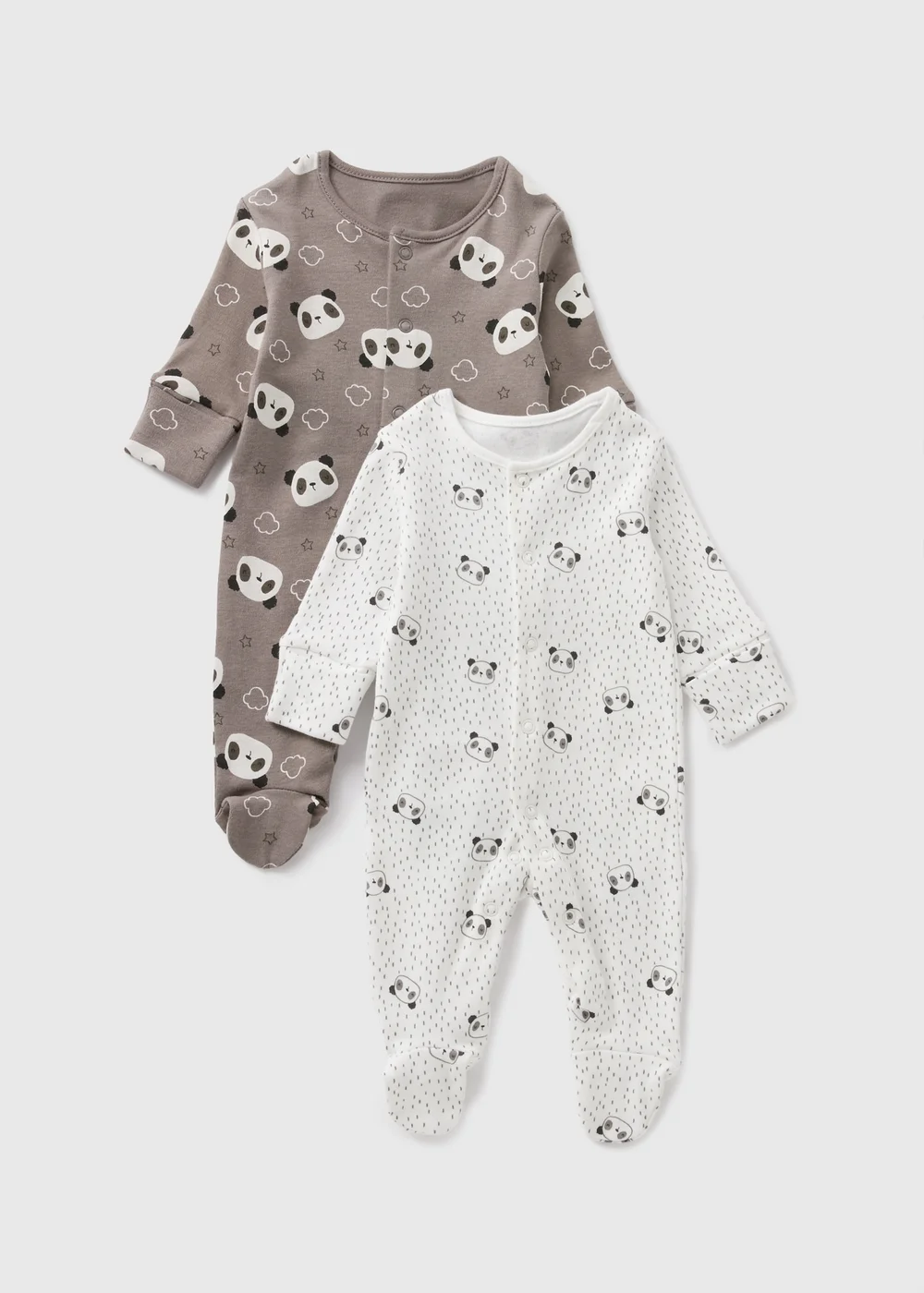 2 Pack Baby Grey Panda Sleepsuits (Newborn-23mths) - Age 0 - 3 Months Image 1