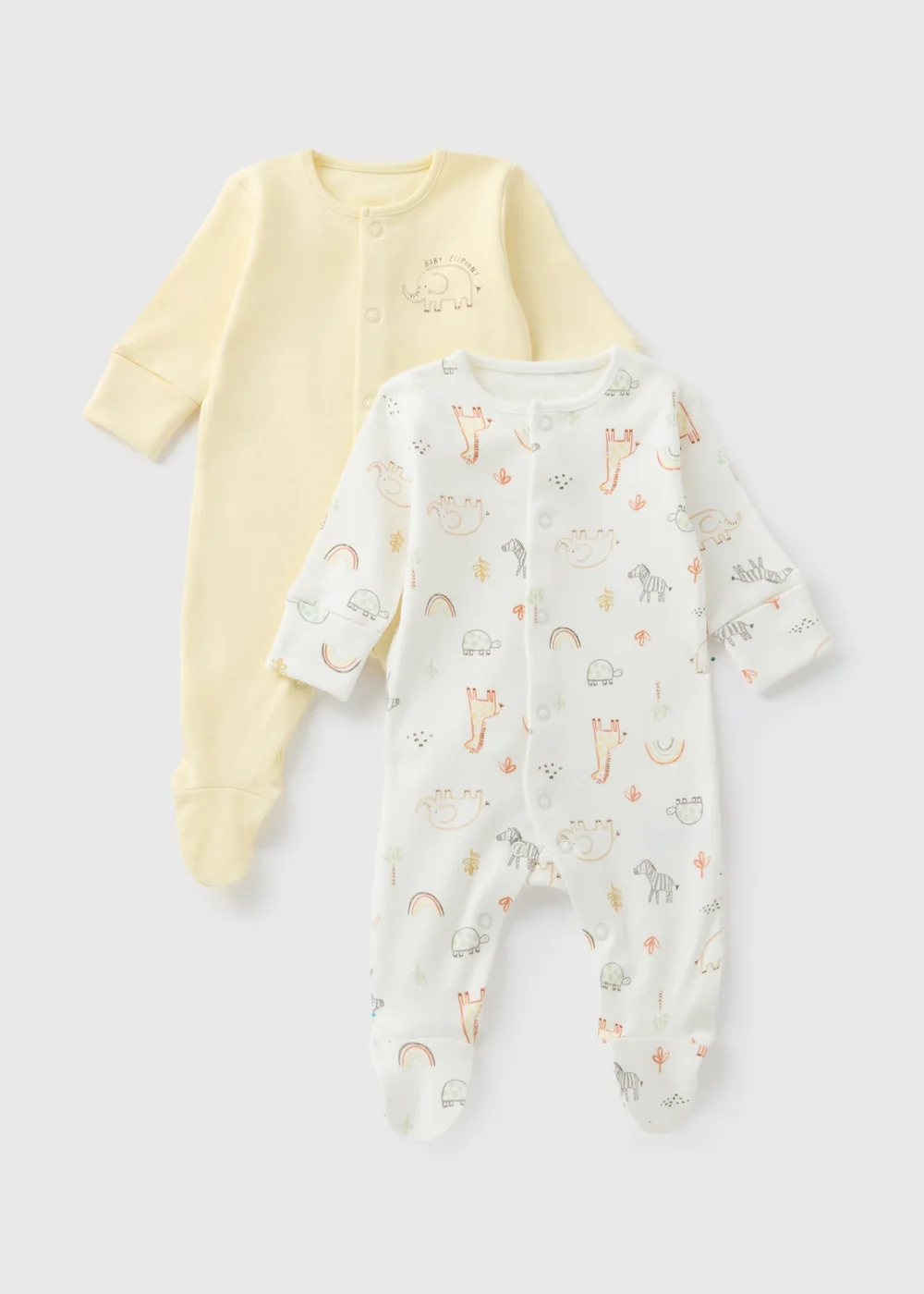 2 Pack Baby Yellow Safari Animal Sleepsuits (Newborn-23mths) - Age 0 - 3 Months Image 1