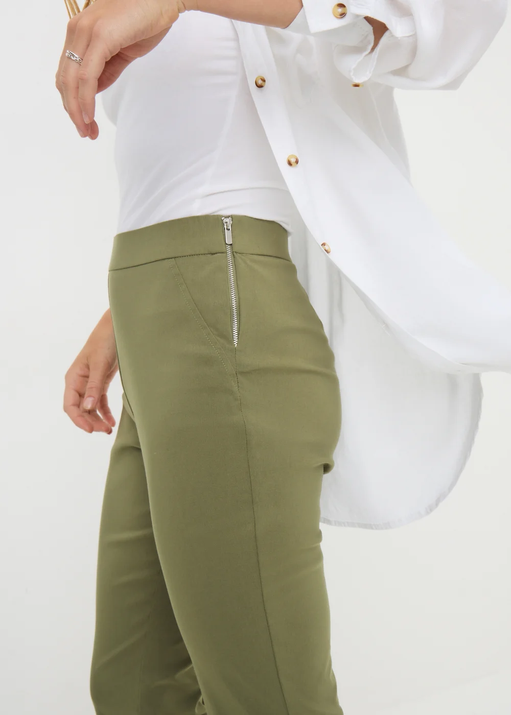 Khaki Bengaline Cropped Leggings - 20 Image 2