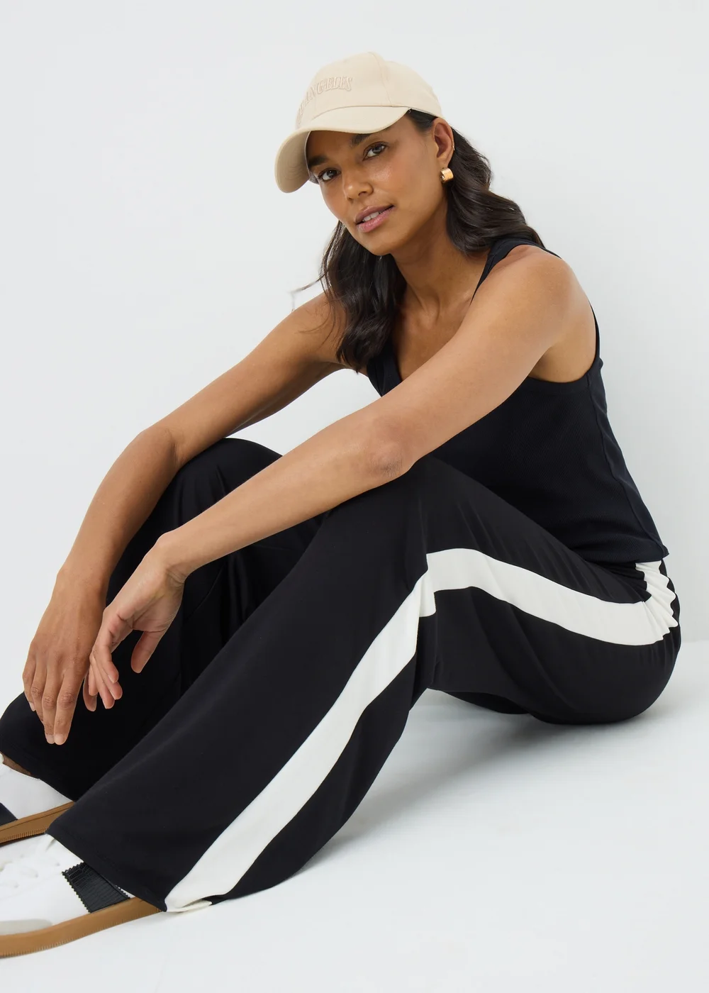 Black Side Stripe Wide Leg Trousers - 8/L29 Image 3