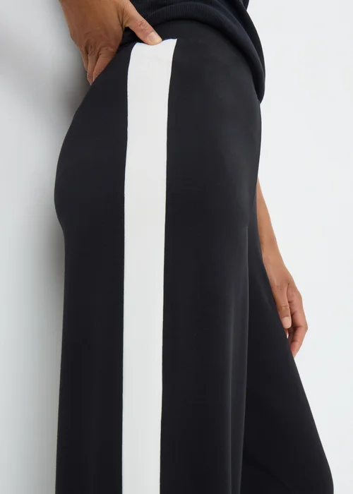 Black Side Stripe Wide Leg Trousers - 8/L29 Image 2