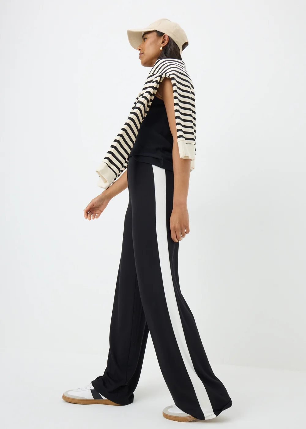 Black Side Stripe Wide Leg Trousers - 8/L29 Image 1